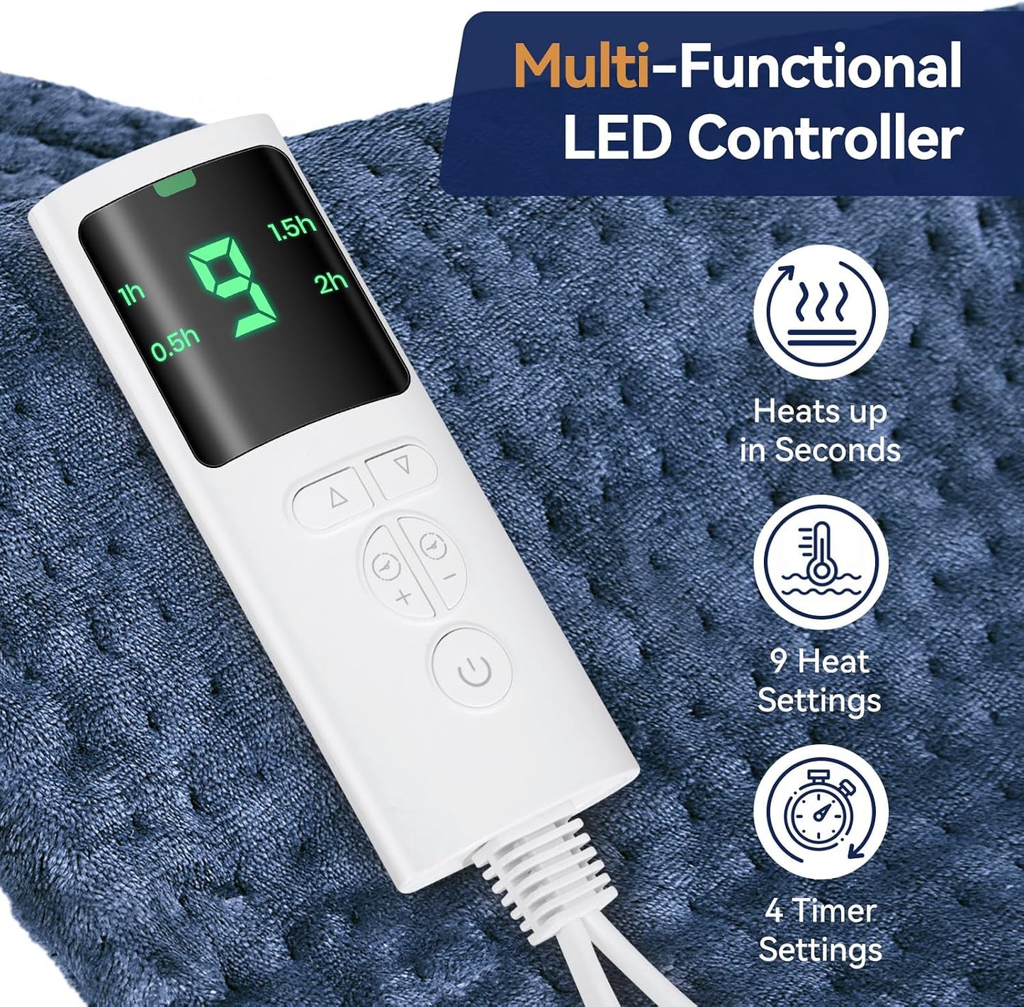 Extra Large Heating Pad for Back Pain Relief, 33"x17" Electric Heat Pad for Neck, Shoulders, Cramps, Menstrual Pain, 9 Heat Settings & 4 Auto-Off Timers, Soft Machine Wash Fabric, Gifts for Lover Gray