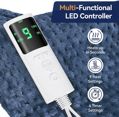 Extra Large Heating Pad for Back Pain Relief, 33"x17" Electric Heat Pad for Neck, Shoulders, Cramps, Menstrual Pain, 9 Heat Settings & 4 Auto-Off Timers, Soft Machine Wash Fabric, Gifts for Lover Gray