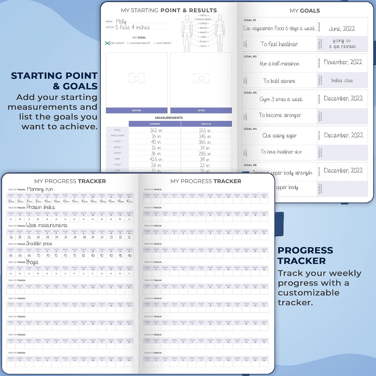 Clever Fox Fitness & Food Journal – Nutrition & Workout Planner for Women & Men – Diet & Gym Exercise Log Book with Calendars, Diet & Training Trackers - Undated, A5 Size, Hardcover (Forest Green)