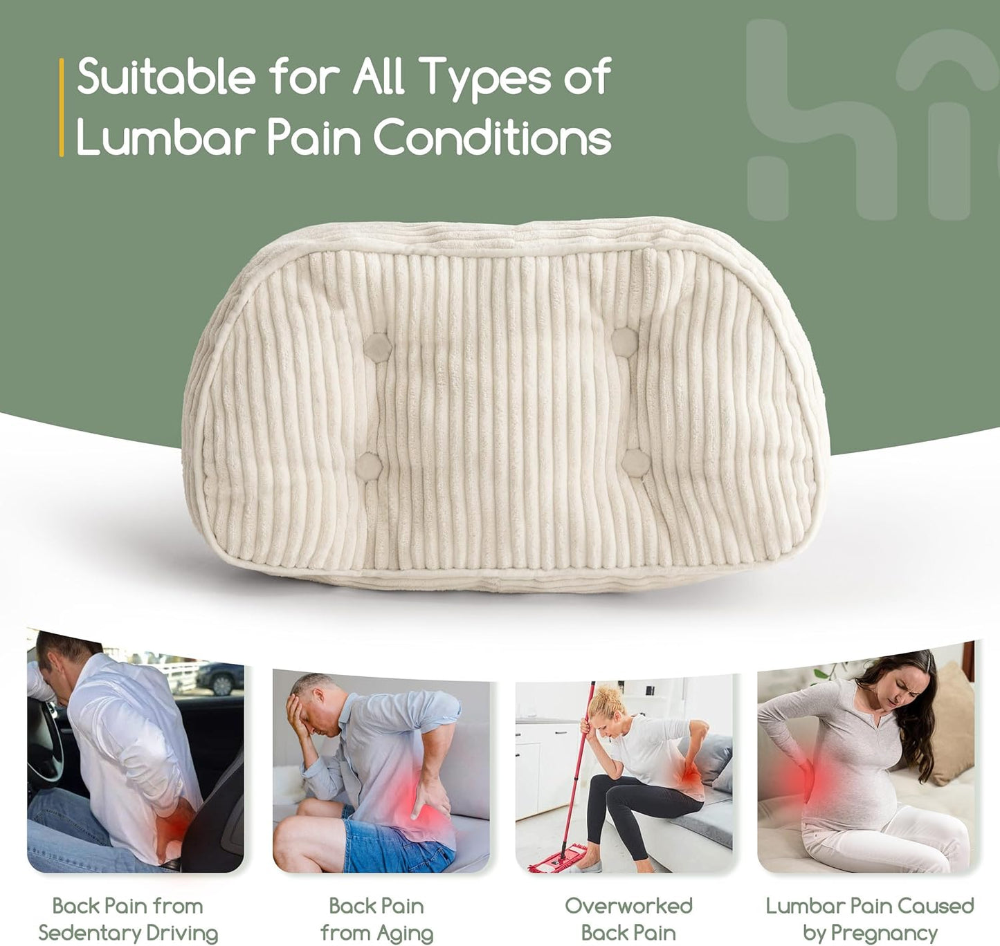 HIGOGOGO Lumbar Support Pillow for Recliner Chair/Accent Chair/Couch/Office Chair, Tufted Corduroy Back Support Cushion for Elderly, Recliner Cushions for Back Rest, Pain Relief, Reading, Brown