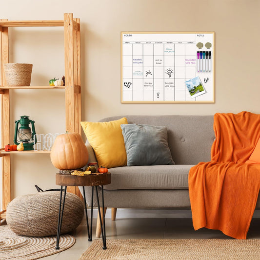 VUSIGN Monthly Calendar Whiteboard, 17" x 13" Gold Wooden Frame