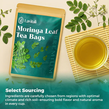 Lavitali, Moringa Leaves Tea | 120 tea bags, 100% Pure Herbal Tea | Caffeine-Free, Eco-Friendly Filter Bags | Daily Natural Botanical, Hot or Iced Herbal Infusion