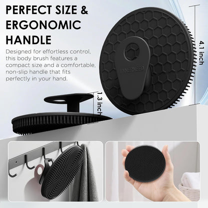 INNERNEED Food-Grade Soft Silicone Body Scrubber Shower Brush Handheld Cleansing Skin Brush, Gentle Exfoliating and Lather Well (Dark Green)