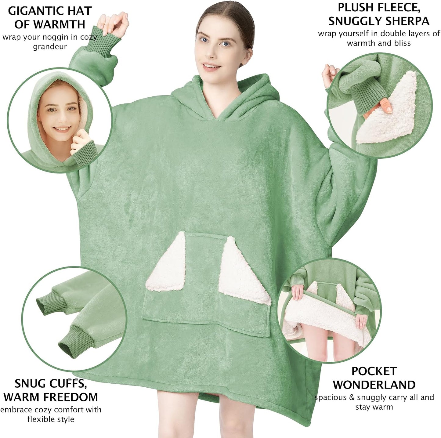 Touchat Wearable Blanket Hoodie, Oversized Sherpa Blanket Sweatshirt with Hood Pocket and Sleeves, Super Soft Warm Plush Hooded Blanket for Adult Women Men, One Size Fits All (Pink)