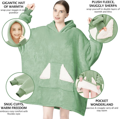 Touchat Wearable Blanket Hoodie, Oversized Sherpa Blanket Sweatshirt with Hood Pocket and Sleeves, Super Soft Warm Plush Hooded Blanket for Adult Women Men, One Size Fits All (Pink)