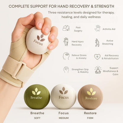 MellowMinds Stress Balls for Adults — 3-Pack Therapy Hand Balls for Stress Relief, Anxiety & Focus | Soft, Medium & Firm Resistance | Premium Minimalist Desk Wellness Gift for Office & Home