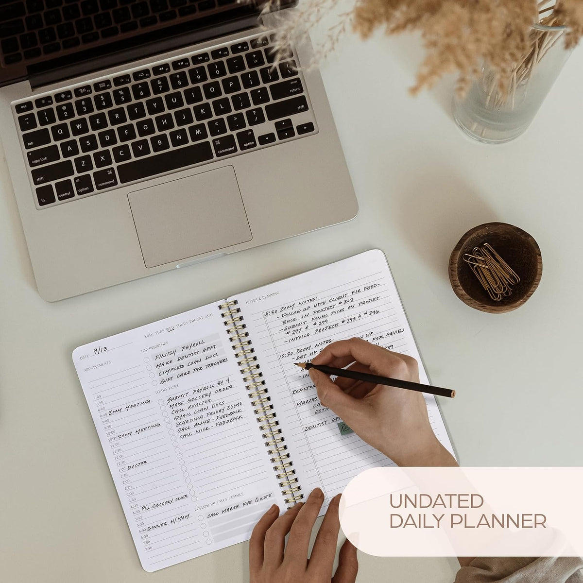 Beautiful Daily Planner And Notebook With Hourly Schedule - Spiral Notebook