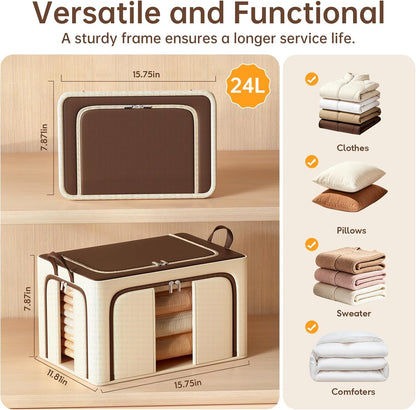 Clothes Storage Bins with Metal Frame Foldable Storage Box Clothes Organizers Storage Containers for Clothes Sheets Blankets Books Toys Gifts and Holiday Decorations (66Lx3 Pack)