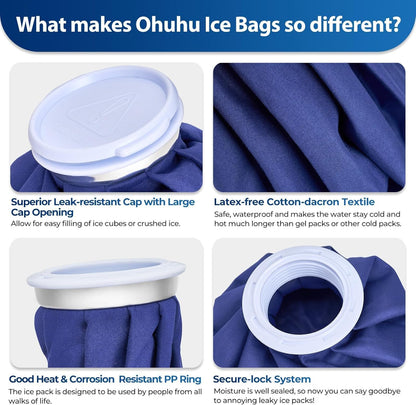 Ice Bags for Injuries Reusable: Ohuhu 3 Packs Ice Cold Packs with Wrap Ice Bag Hot Water Hot & Cold Therapy Pain Relief for Knee Leg Injury No-Leak Waterproof Ice Bags 3 Sizes 6"/9"/11", Blue