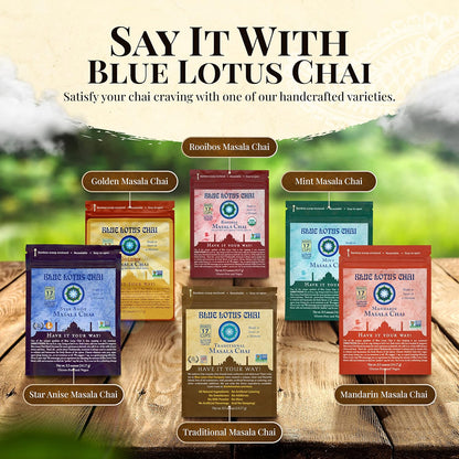 Blue Lotus Chai - Traditional Masala Chai - Makes 100 Cups - 3 Ounce Masala Spiced Chai Powder with Organic Spices - Instant Indian Tea No Steeping - No Gluten