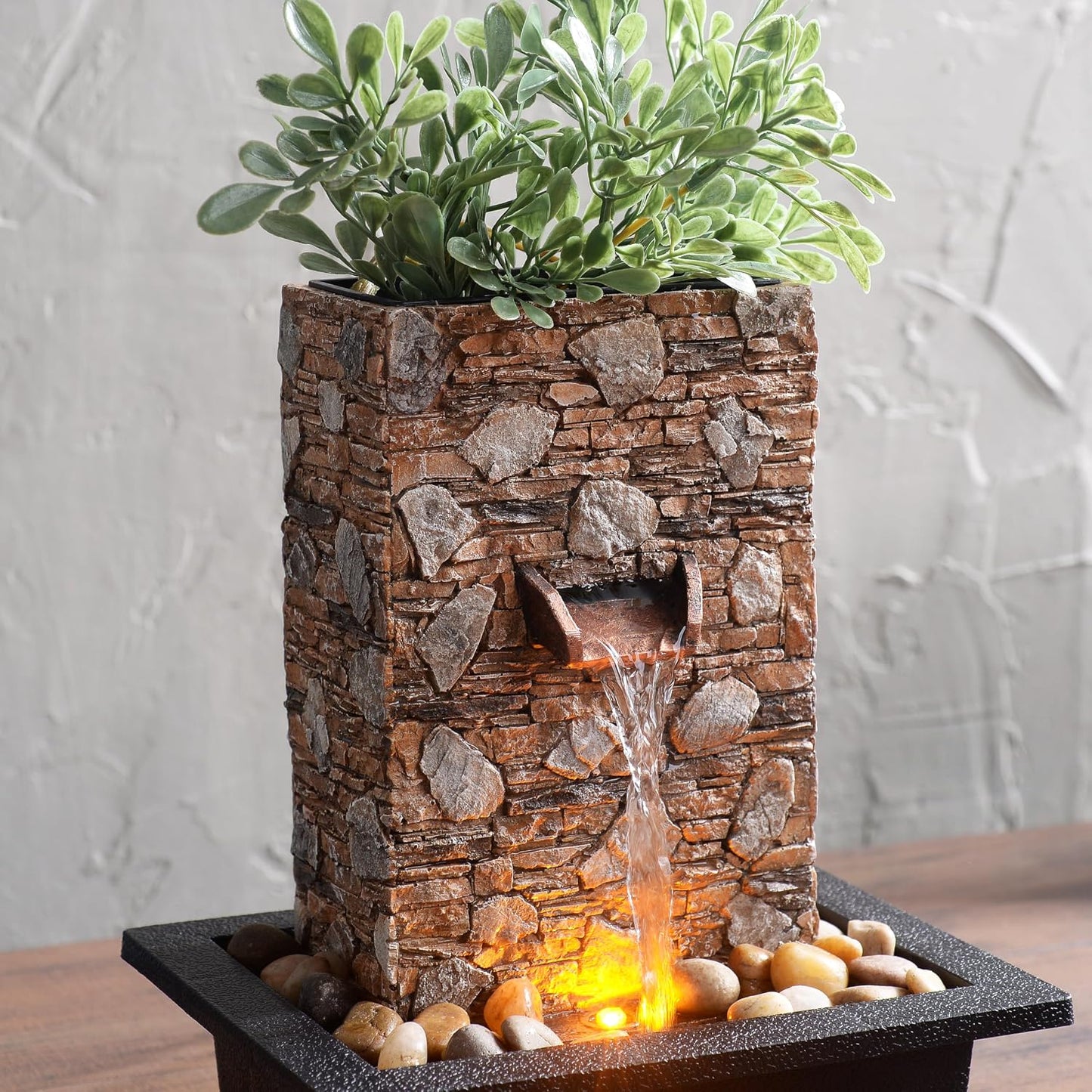 Kalona Tabletop Waterfall Fountain 3 Bowls with LED Light, Soothing Water Flow Sound, Zen Meditation Decor for Home and Office, Relaxation Water Fountains Indoor (23113)