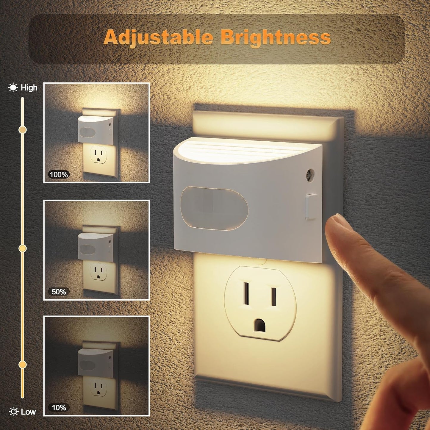JandCase Night Light, Modern Night Lights Plug into Wall,2 Pack Dusk to Dawn Sensor Nightlight, Amber Brightness Adjustable Nightlight for Kids Bathroom Hallway Kitchen Bedroom Decor