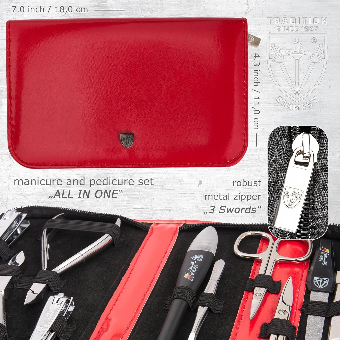 3 Swords Germany - brand quality 10 piece manicure pedicure grooming kit set for professional finger & toe nail care scissors clipper fashion leather case in gift box, Made by 3 Swords (00286)