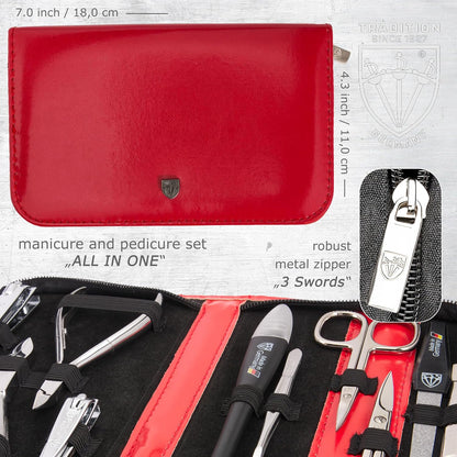 3 Swords Germany - brand quality 10 piece manicure pedicure grooming kit set for professional finger & toe nail care scissors clipper fashion leather case in gift box, Made by 3 Swords (00286)