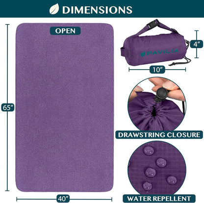 PAVILIA Travel Blanket Airplane Compact with Bag, Lightweight Soft Fleece Plane Blanket Long Flights, Camping Road Trips, Packable Travel Gift Essentials with Luggage Backpack Strap, 65x40, Purple