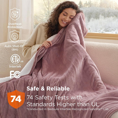 Bedsure Heated Blanket Throw Blanket with Preheat Function - Fast Heating Electric Blanket, Soft Flannel Throw with 6 Time Settings(Up to 10H), 6 Heating Settings, Gifts for Grandma (50"x60", Cream)