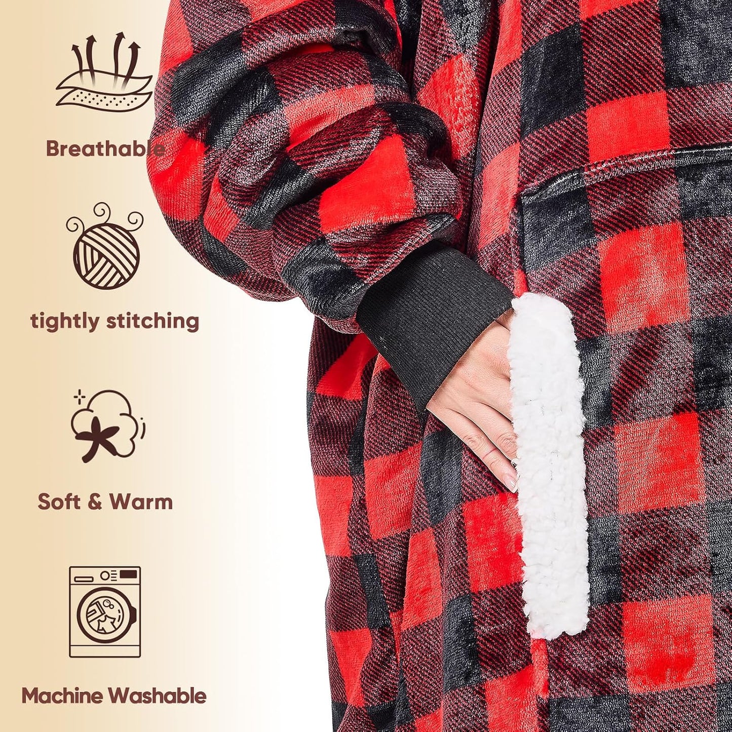 yescool Wearable Blanket Hoodie, Flannel Sherpa Fleece Blanket Sweatshirt for Adults Women Men,One Size Fits All - Colors B