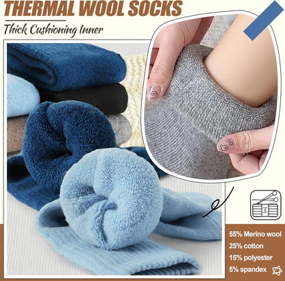 EBMORE 5 Pairs Women Merino Wool Boot Socks Warm Thermal Winter Thick Hiking Cozy Cabin Crew Comfy Socks for Ladies