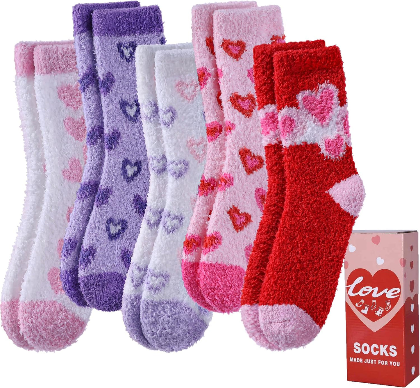 LANLEO Fuzzy Socks for Women Fluffy Slipper Winter Warm Soft Cozy Microfiber Plush Sleeping Heart Socks