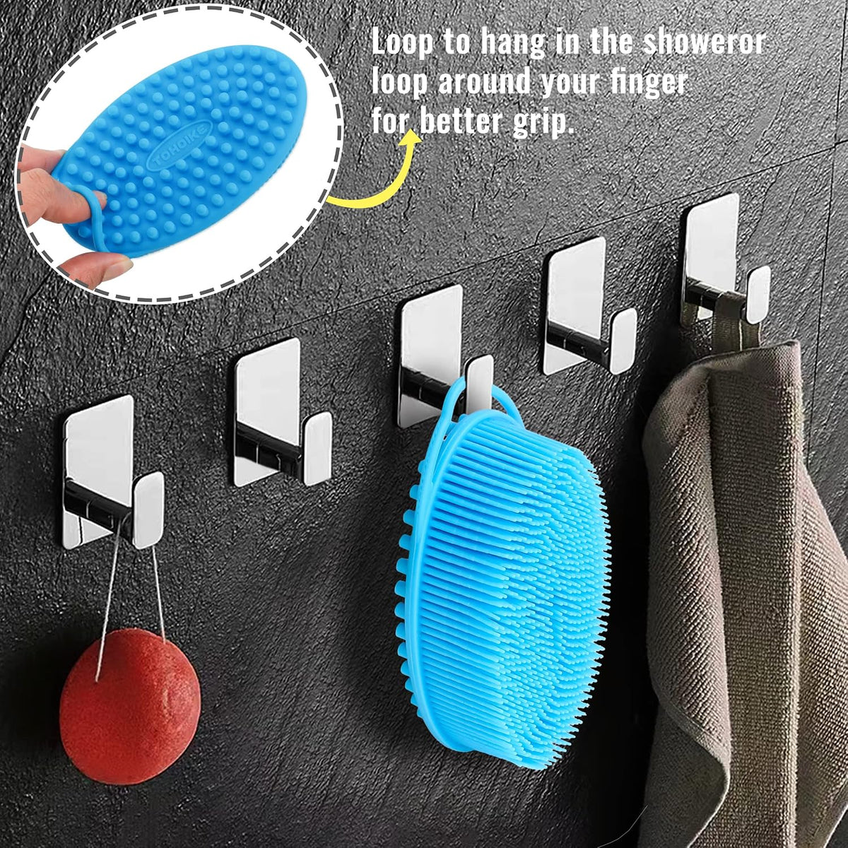 Silicone Body Scrubber Loofah 3 Pack Exfoliating Soft Loofah Shower Brush