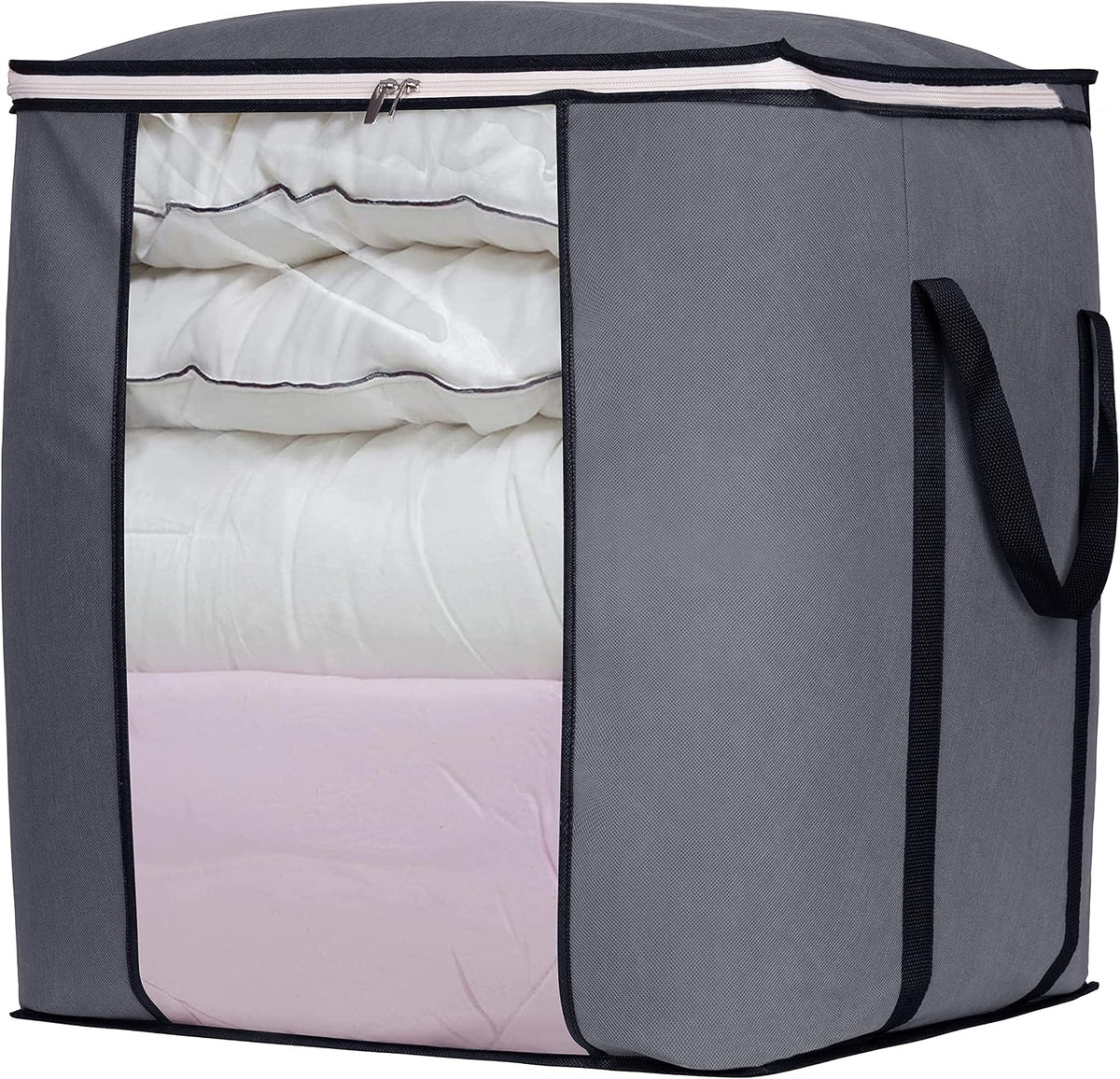 SLEEPING LAMB 120L Extra Large Blanket Storage Bags Breathable Clothes Storage Containers for King Comforter Bedding Pillow Sheet, Reinforced Handles, Grey