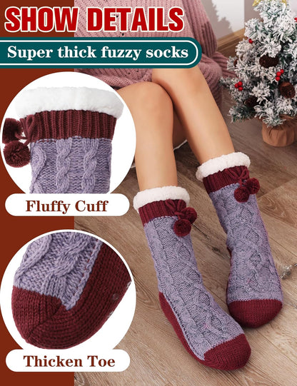 Welwoos Womens Slipper Fuzzy Grips Socks Fluffy Winter Warm Thick Thermal Cozy Plush Non Slip Cabin Soft Fleece Socks