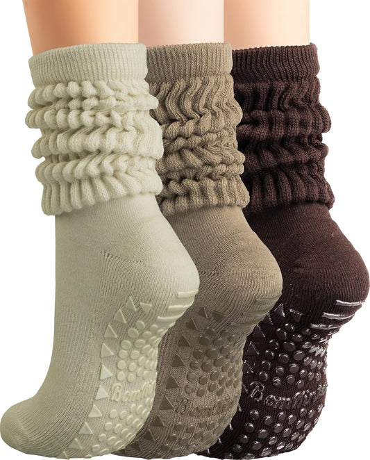 BomKinta Pilates Socks with Grips for Women Yoga Grippy Slouch Scrunch Sock