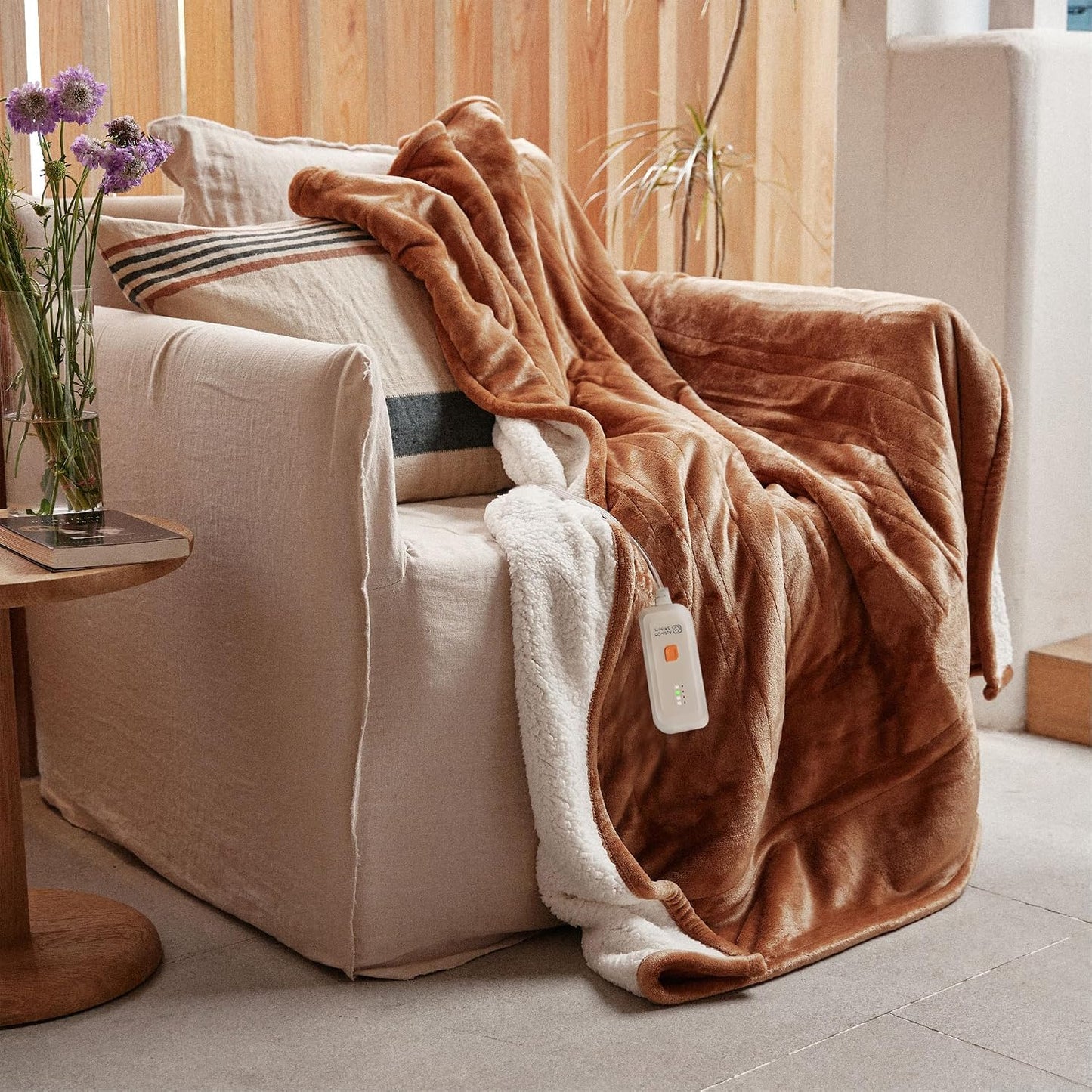 GOTCOZY Heated Throw Blanket, 50''X60'' - Soft Silky Plush Electric Blanket with 4 Heating Levels & 3 Hour Auto Off, ETL Certified, Machine Washable (Grey)