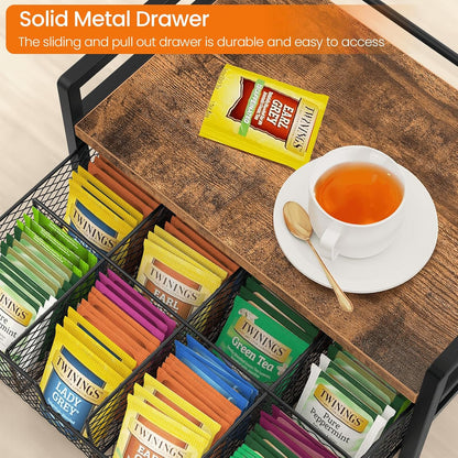 Homode Wood Tea Bag Organizer, Teabag Holder with Drawer, Tea Organizers and Storage Box, 8 Compartments Tea Caddy Station Chests Display Container for Counter Kitchen, Black