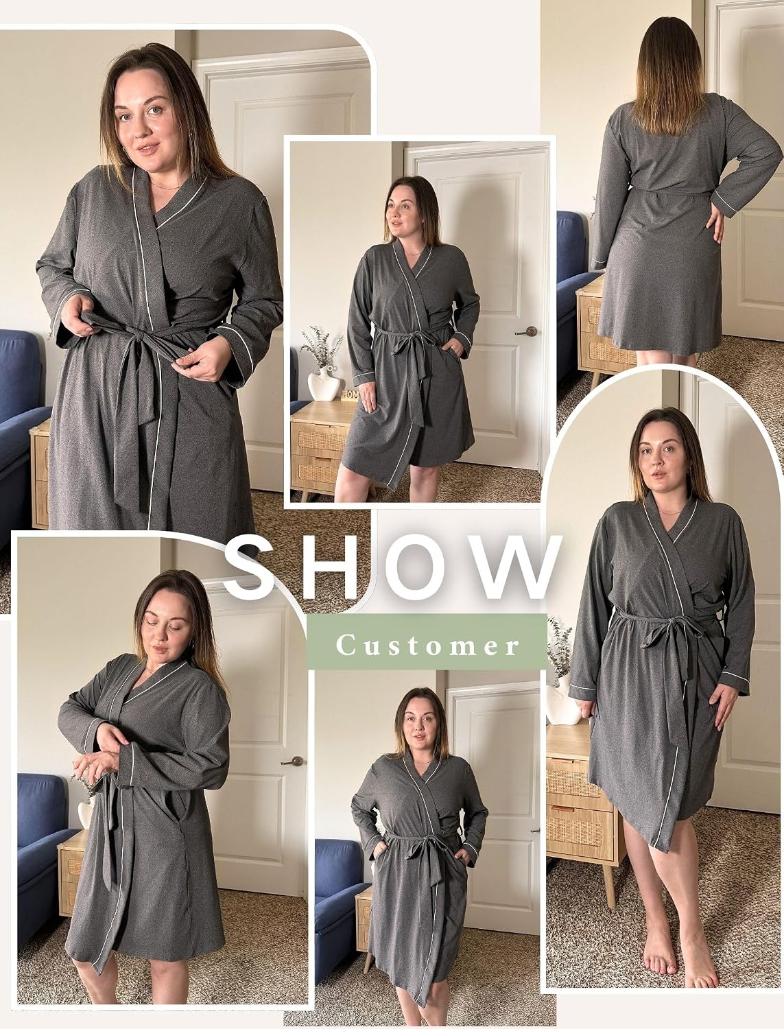 Ekouaer Plus Size Robes for Women Soft Bathrobe V Neck Soft Maternity Robe