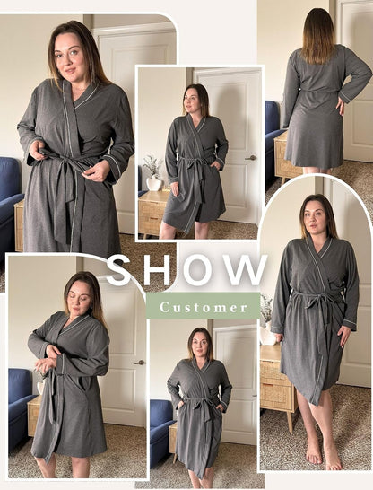 Ekouaer Plus Size Robes for Women Soft Bathrobe V Neck Soft Maternity Robe