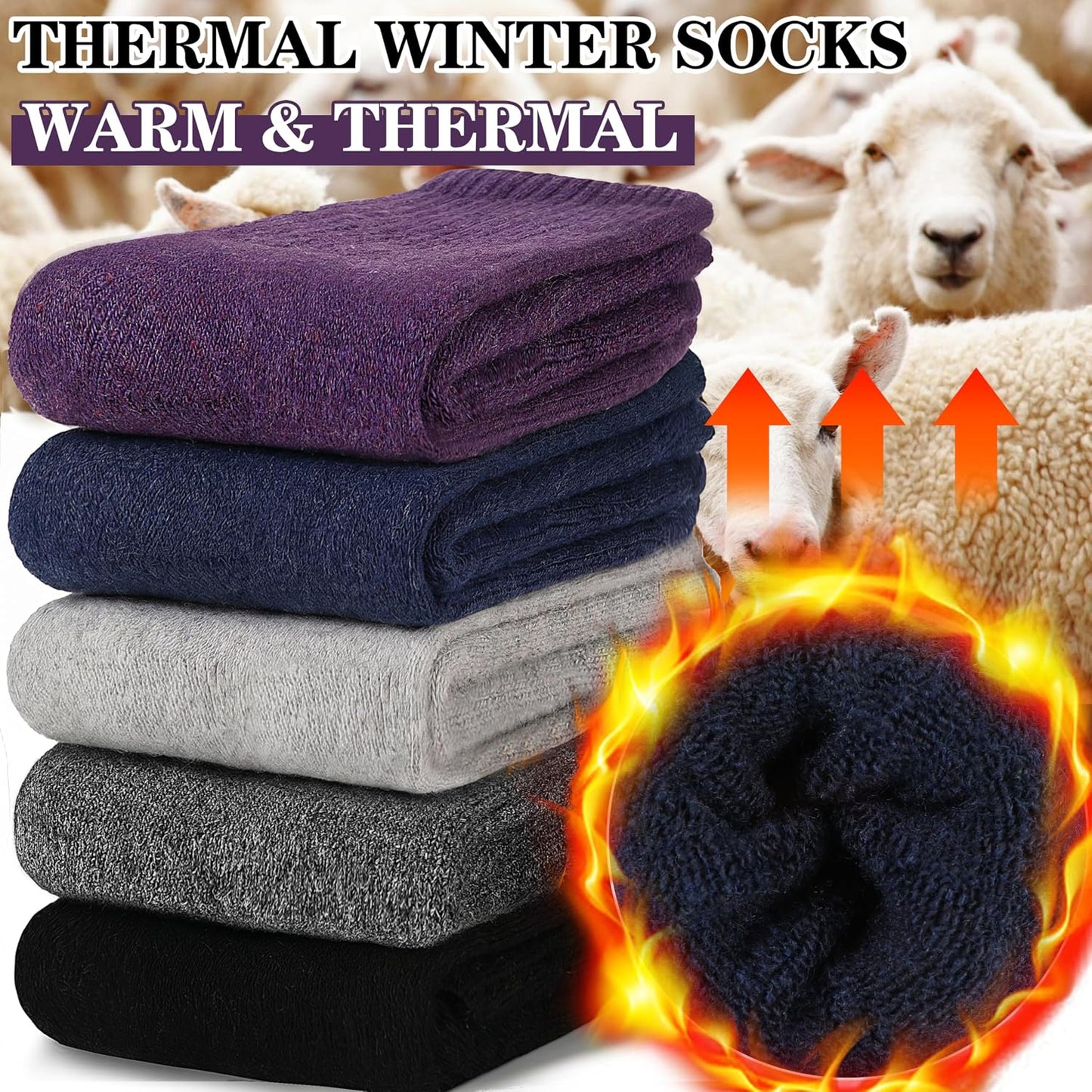 MOGGEI 5 Pairs Womens Merino Wool Socks Hiking Warm Winter Thick Thermal Crew Cozy Cabin Ladies Gift Comfy Boot Work Socks