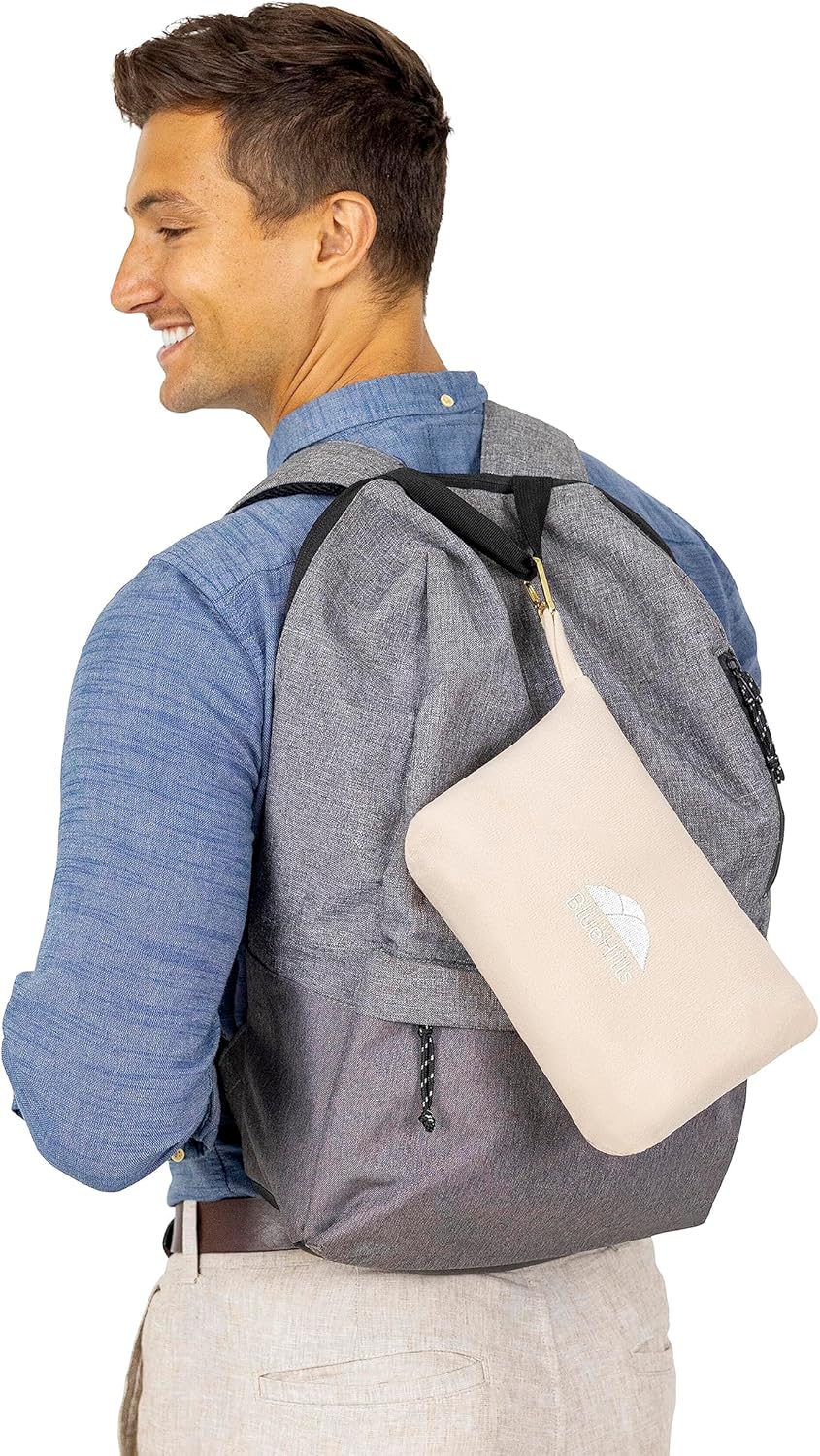 BlueHills Travel Blanket Pillow Compact Lightweight Pocket Size Airplane Traveling Essential Flight Trip Throw in Bag Portable Case Plane Accessory Gray L01