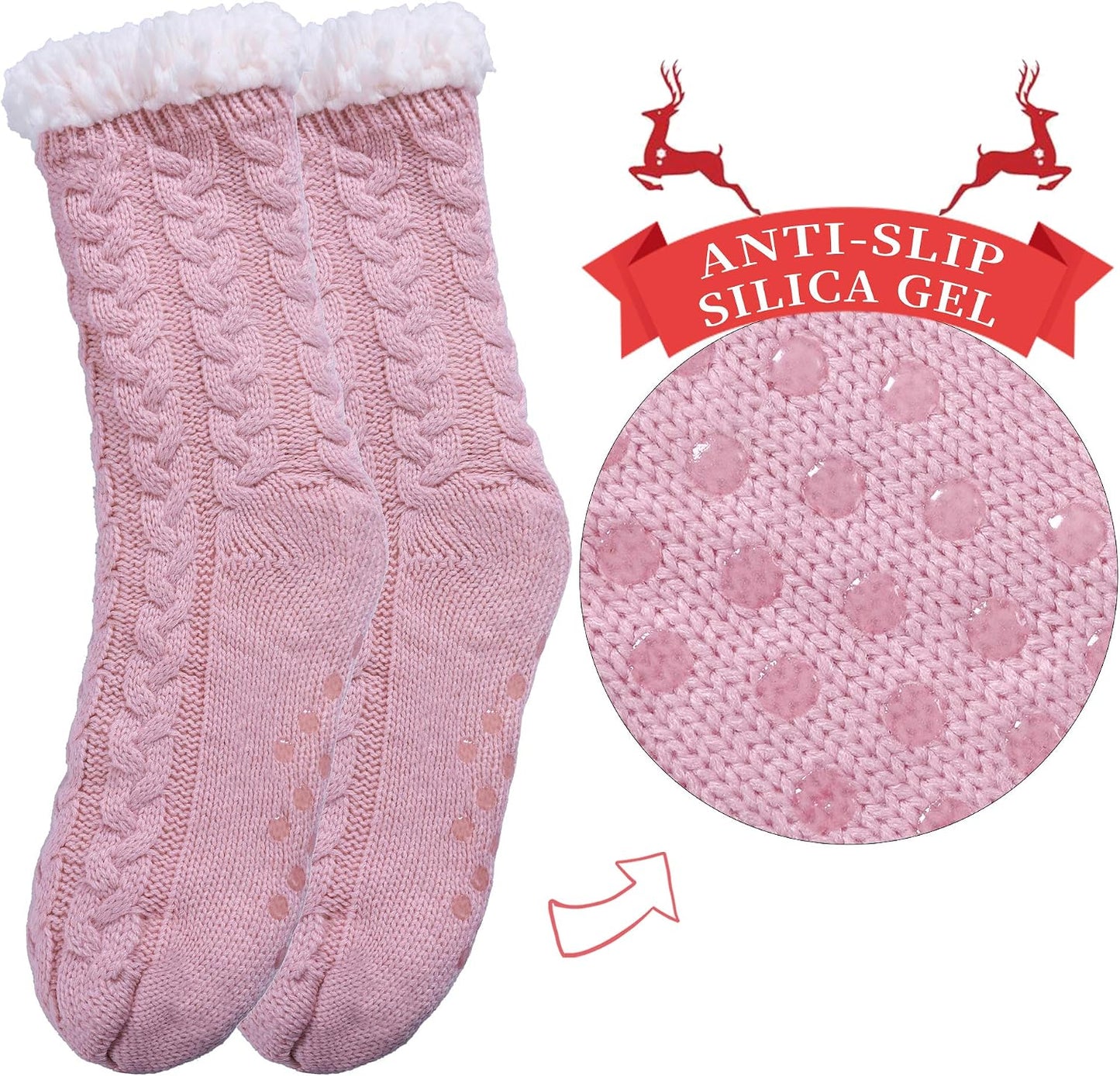 SDBING Women's Winter Super Soft Warm Cozy Fleece Lined Fuzzy Slipper Socks with Grippers