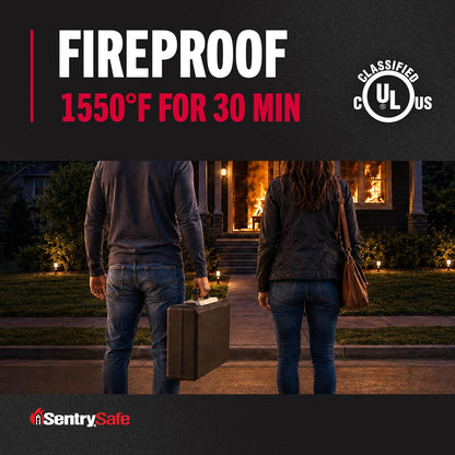 SentrySafe Fireproof Safe Box with Key Lock, Chest Safe with Carrying Handle to Secure Money, Jewelry, Documents, 0.25 Cubic Feet, 6.3 x 15.3 x 12.1 Inches, 1160