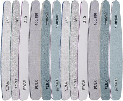 Nail File and Buffer Set, 6 Pcs Professional Nail File Kit for Acrylic and Natural Nails, 100/150/180/220/240/280/1000/4000 Grit Soft Nail Filer Gel Nail Files & buffers Filing Emery Board Home Salon