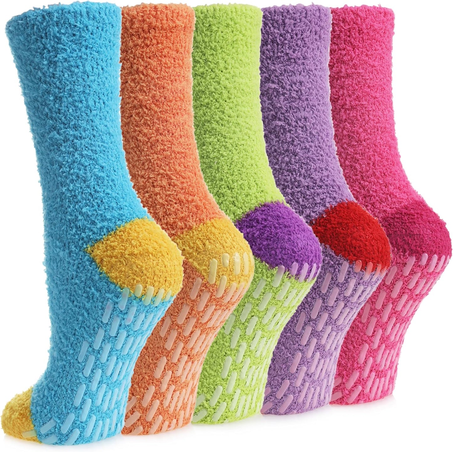 MQELONG Non Slip Hospital Socks with Grips for Women Winter Warm Cozy Fuzzy Slipper Soft Fluffy Sleep Socks