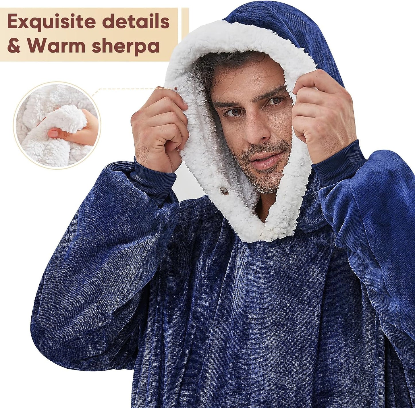 yescool Wearable Blanket Hoodie, Flannel Sherpa Fleece Blanket Sweatshirt for Adults Women Men,One Size Fits All - Colors B