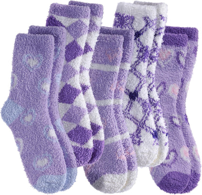 SDBING Fuzzy Socks for Women Soft Fluffy Home Sleeping Socks Cozy Warm Slipper Socks 6 or 5 Pairs