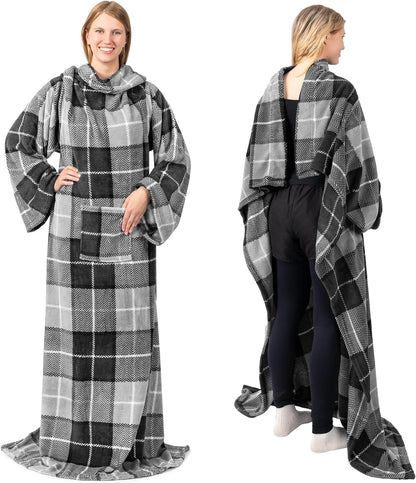 PAVILIA Wearable Blanket with Sleeves for Adult Women Men, Cozy Fleece Warm Wrap Throw with Arms, Gifts for Christmas, Wife