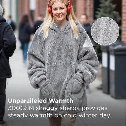Bedsure Wearable Blanket Hoodies, Blanket Hoodie as Mothers Day Birthday Gifts for Mom Women, Warm Cozy Soft Sweatshirt Hooded Blankets for Women Men Adults, Grey, Standard