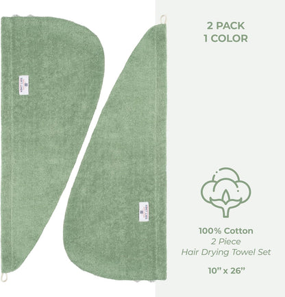 American Soft Linen 100% Cotton Hair Towels for Women, Head Towel Cap, Cotton Hair Turban Towel Wrap for Long Curly Anti Frizz Hair, Soft and Absorbent Cotton Hair Towels 2 Pack, White