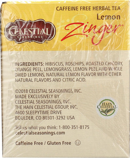 Celestial Seasonings 100% Natural Lemon Zinger Herbal Tea 20 ct