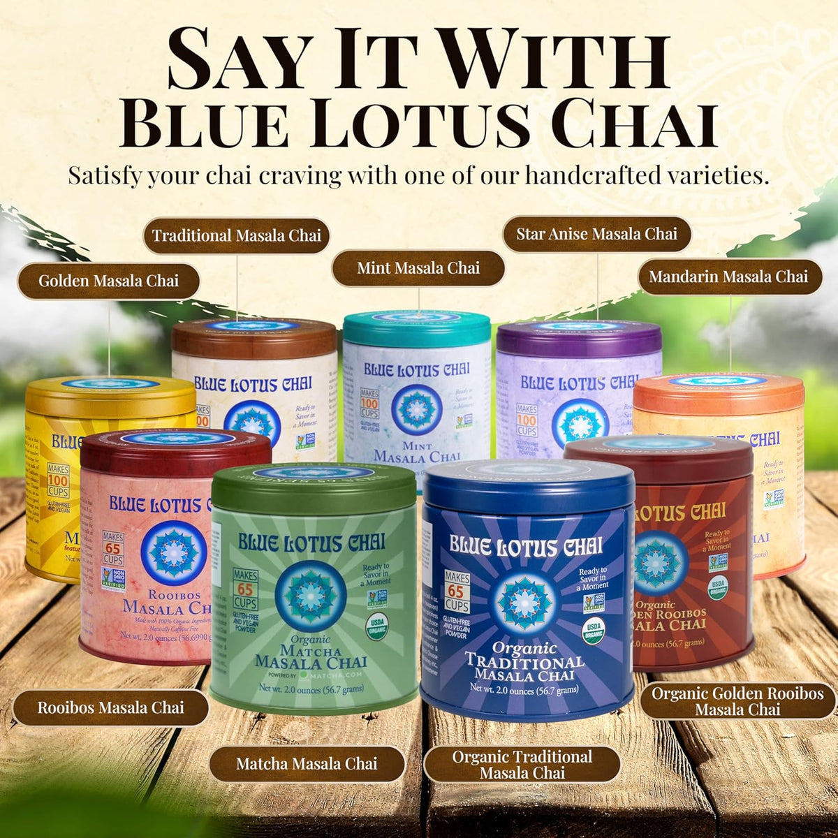 Blue Lotus Chai - Traditional Masala Chai - Makes 100 Cups - 3 Ounce Masala Spiced Chai Powder with Organic Spices - Instant Indian Tea No Steeping - No Gluten