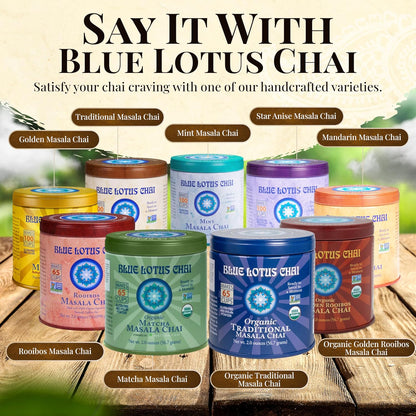 Blue Lotus Chai - Traditional Masala Chai - Makes 100 Cups - 3 Ounce Masala Spiced Chai Powder with Organic Spices - Instant Indian Tea No Steeping - No Gluten