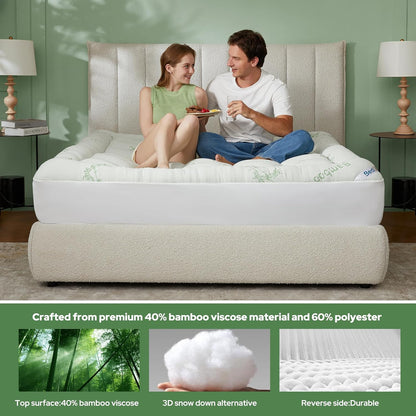 BEDLORE King Mattress Topper Viscose Derived from Bamboo, Thick Pillow Top Mattress Pad with Stretchable Pockets for 6"-18" Mattress, Soft Breathable Mattress Topper for Back Pain Relief(Dark Gray)