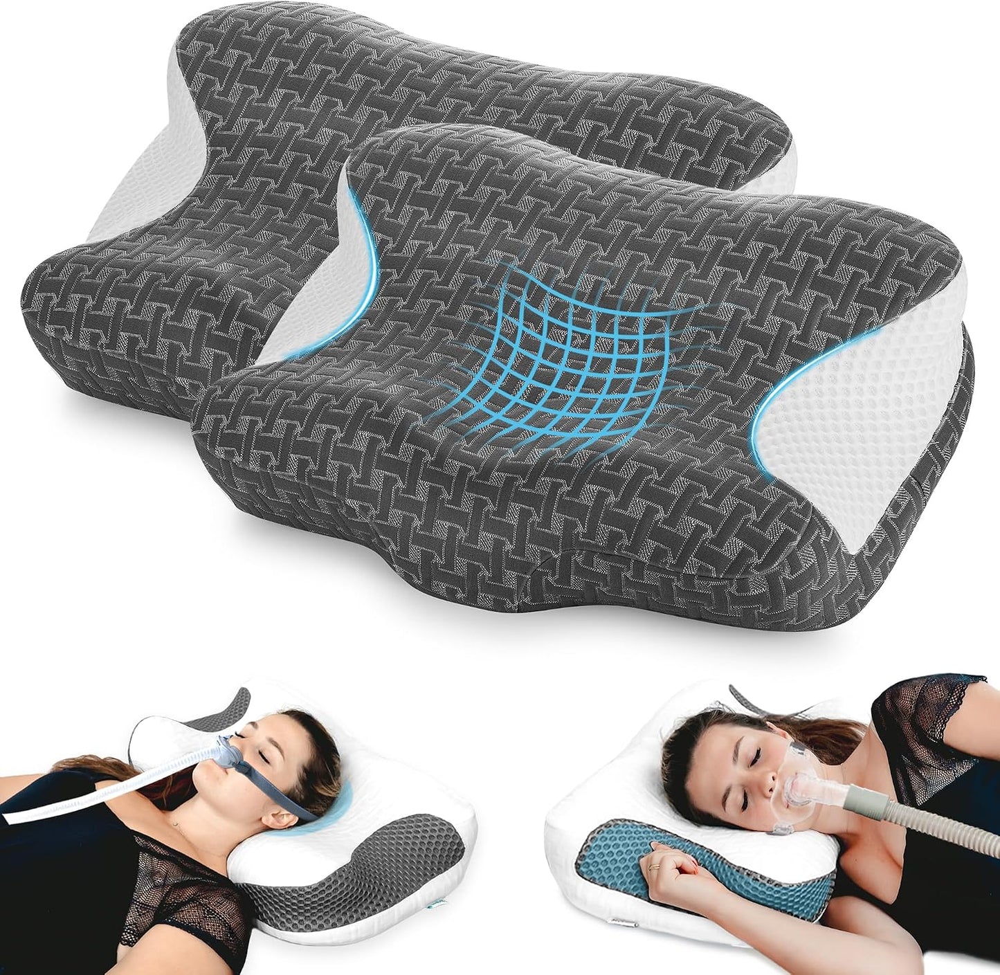 Elviros CPAP Pillow for Sleeping, HSA/FSA Ergonomic Adjustable Height Neck Support Memory Foam Bed Pillow for CPAP Users with Sleep Apnea, Suitable for Side and Back Sleepers