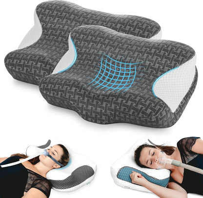 Elviros CPAP Pillow for Sleeping, HSA/FSA Ergonomic Adjustable Height Neck Support Memory Foam Bed Pillow for CPAP Users with Sleep Apnea, Suitable for Side and Back Sleepers