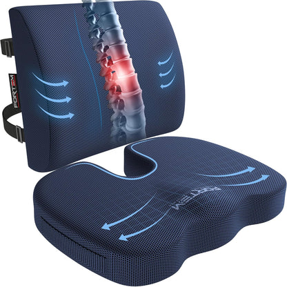 FORTEM Seat Cushion, Office Chair Cushion, Lumbar Support Pillow for Office Chair, Memory Foam Car Seat Cushions, Sciatica Coccyx Tailbone Pain Relief, Cushions for Back Support, Washable, Non Slip