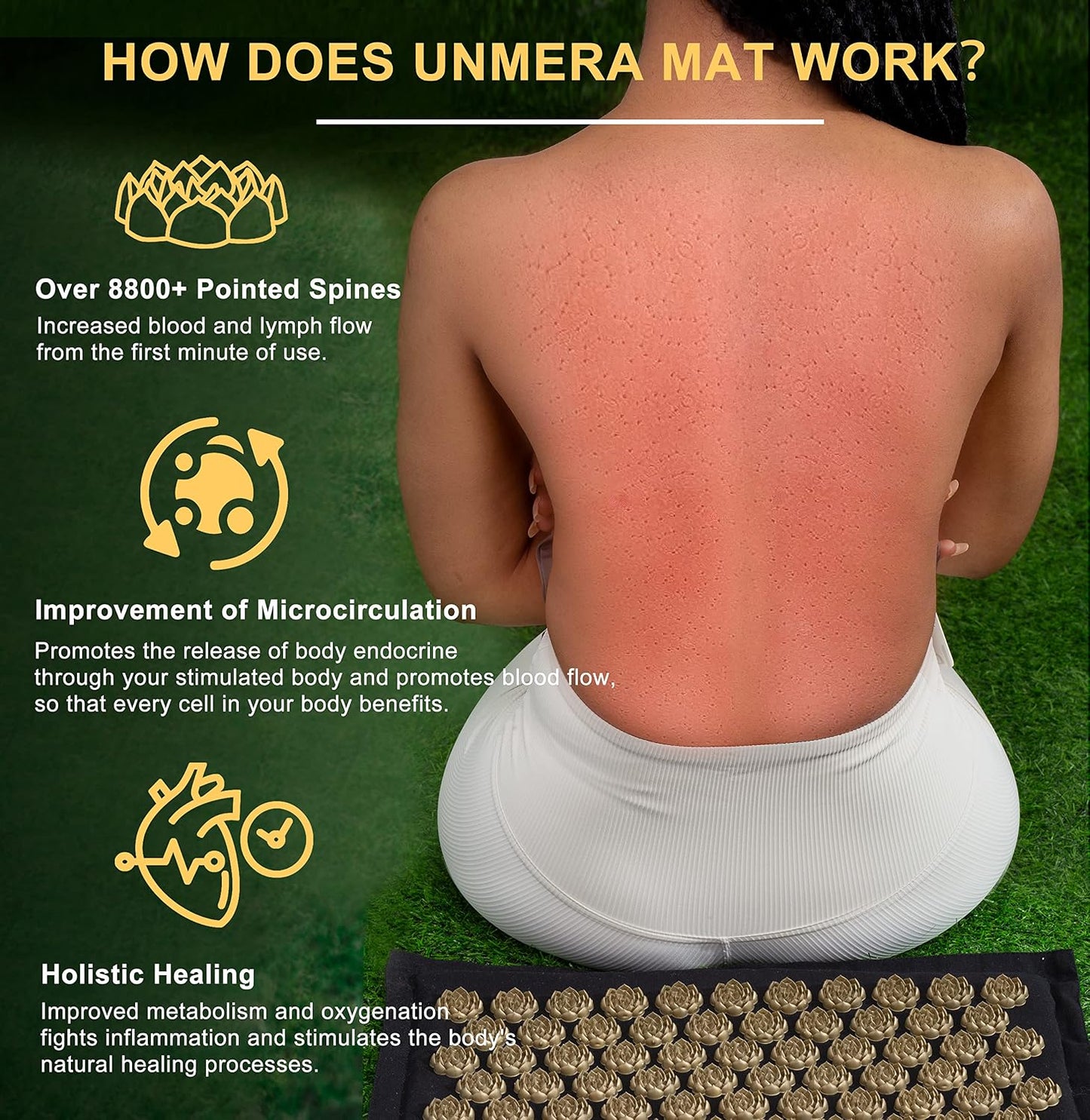 UNMERA Acupressure Mat and Pillow Set,Natural Premium Linen & Coconut Fiber Filling,for Back/Neck Pain Relief, Sciatic, Headache and Muscle Relaxation, Comes with Carrying Bag
